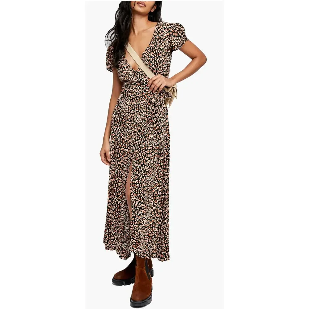 Free People Jess Wrap Dress Floral Midi Surplice Boho Small - Picture 7 of 12